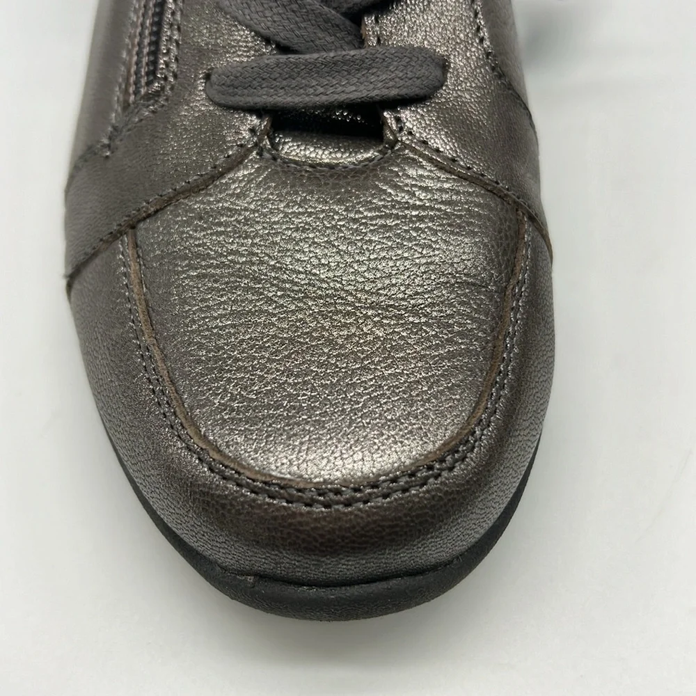Vionic - Abigail Lace And Zip Up Pewter Metallic Lightweight Leather Sneaker SZ8